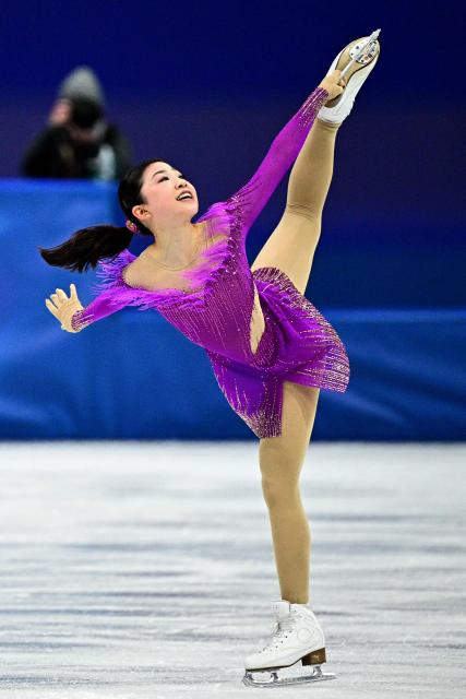 Japan's Mone Chiba competes in the figure skating women's single skating short program during the Milano Cortina 2026 Winter Olympic Games at Milano Ice Skating Arena in Milan on February 17, 2026. (Photo by JULIEN DE ROSA / AFP)