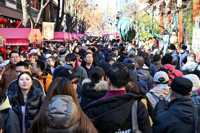 People visit a temple fair on the second day of the Lunar New Year of the Horse in Beijing on February 18, 2026. (Photo by Adek BERRY / AFP)