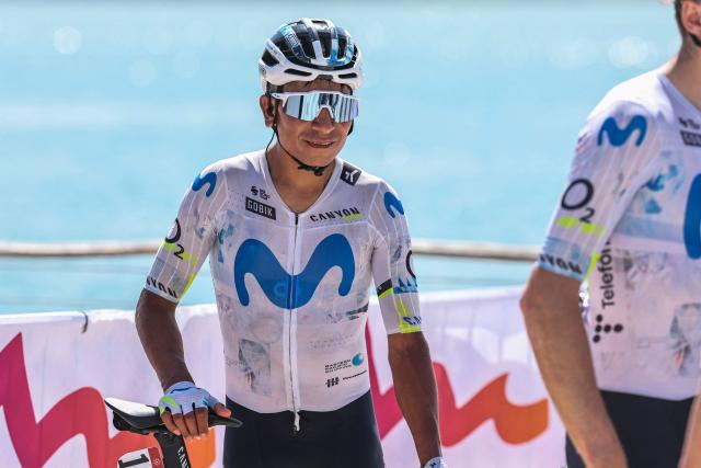 Movistar Team's Colombian rider Nairo Quintana Rojas prepares for the third stage of the UAE Tour cycling event from Umm al-Quwain to Jebel Mobrah in Ras al-Khaimah on February 18, 2026. (Photo by Fadel SENNA / AFP)