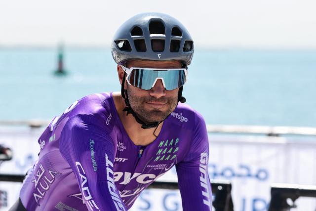 Team Jayco Alula's Slovenian rider Luka Mezgec prepares for the third stage of the UAE Tour cycling event from Umm al-Quwain to Jebel Mobrah in Ras al-Khaimah on February 18, 2026. (Photo by Fadel SENNA / AFP)