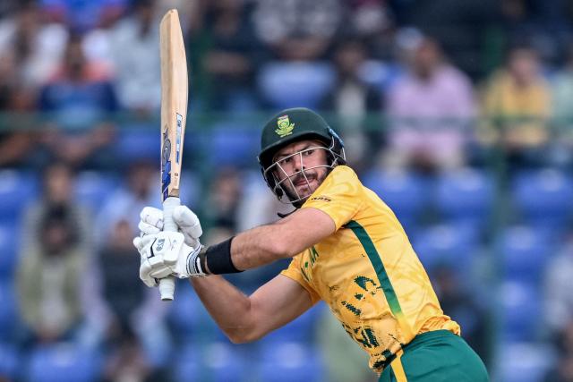 South Africa's captain Aiden Markram plays a shot during the 2026 ICC Men's T20 Cricket World Cup group stage match between South Africa and United Arab Emirates at the Arun Jaitley Stadium in New Delhi on February 18, 2026. (Photo by Arun SANKAR / AFP)