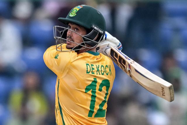 South Africa's Quinton de Kock plays a shot during the 2026 ICC Men's T20 Cricket World Cup group stage match between South Africa and United Arab Emirates at the Arun Jaitley Stadium in New Delhi on February 18, 2026. (Photo by Arun SANKAR / AFP)