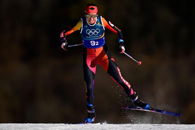 Canada's Liliane Gagnon competes during the women's team cross country free sprint qualification event of the Milano Cortina 2026 Winter Olympic Games at Tesero Cross-Country Skiing Stadium in Lago di Tesero (Val di Fiemme), on February 18, 2026. (Photo by Tobias SCHWARZ / AFP)