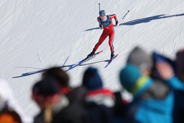 Norway's Einar Hedegart competes during the men's team cross country free sprint qualification event of the Milano Cortina 2026 Winter Olympic Games at Tesero Cross-Country Skiing Stadium in Lago di Tesero (Val di Fiemme), on February 18, 2026. (Photo by Anne-Christine POUJOULAT / AFP)