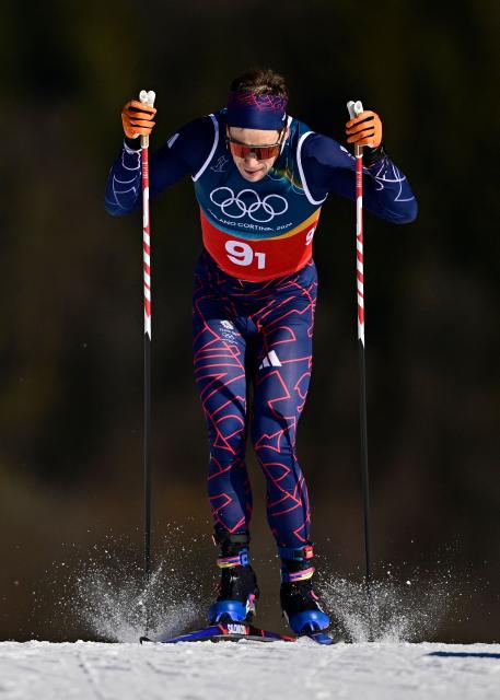 Britain's Andrew Musgrave competes during the men's team cross country free sprint qualification event of the Milano Cortina 2026 Winter Olympic Games at Tesero Cross-Country Skiing Stadium in Lago di Tesero (Val di Fiemme), on February 18, 2026. (Photo by Tobias SCHWARZ / AFP)