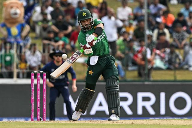 Pakistan's Sahibzada Farhan plays a shot during the 2026 ICC Men's T20 Cricket World Cup group stage match between Pakistan and Namibia at the Sinhalese Sports Club (SSC) Ground in Colombo on February 18, 2026. (Photo by Ishara S. KODIKARA / AFP)