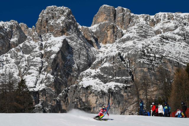 Croatia's Leona Popovic competes in the first run of the women's slalom event during the Milano Cortina 2026 Winter Olympic Games at the Tofane Alpine Skiing Centre in Cortina d’Ampezzo on February 18, 2026. (Photo by Marco BERTORELLO / AFP)
