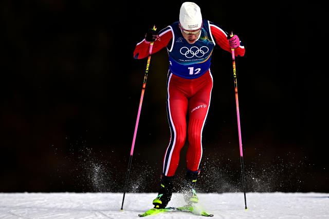 Norway's Johannes Hoesflot Klaebo competes during the men's team cross country free sprint qualification event of the Milano Cortina 2026 Winter Olympic Games at Tesero Cross-Country Skiing Stadium in Lago di Tesero (Val di Fiemme), on February 18, 2026. (Photo by Tobias SCHWARZ / AFP)