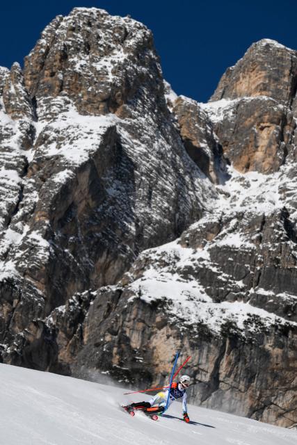 Argentina's Francesca Baruzzi Farriol competes in the first run of the women's slalom event during the Milano Cortina 2026 Winter Olympic Games at the Tofane Alpine Skiing Centre in Cortina d’Ampezzo on February 18, 2026. (Photo by Marco BERTORELLO / AFP)
