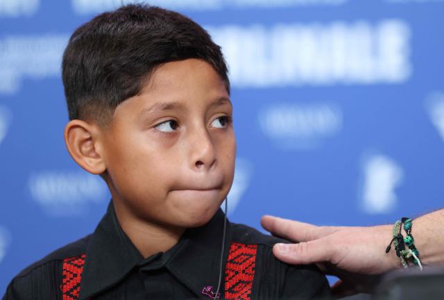 Child actor Bastian Escobar attends a press conference for the film "Moscas" (Flies) presented in competition at the 76th Berlinale, Europe's first major film festival of the year, in Berlin on February 18, 2026. (Photo by Ronny HARTMANN / AFP)