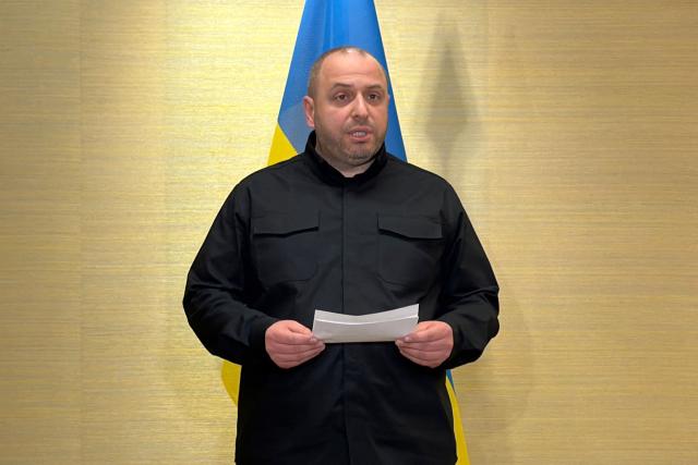 Ukraine's lead negotiator Rustem Umerov reads a statement following the conclusion of US-mediated talks between Russia and Ukraine seeking to find an end to the four-year war, in Geneva on February 18, 2026. (Photo by Elodie LE MAOU / AFP)