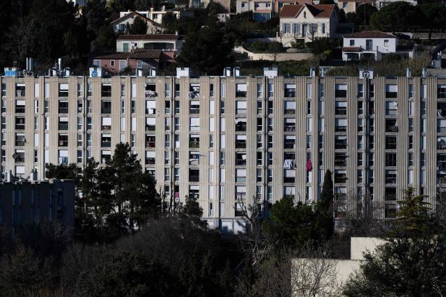 This photograph shows a building at the Castellane neighbourhood in northern Marseille on February 17, 2026. (Photo by MIGUEL MEDINA / AFP)