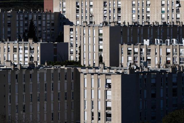 This photograph shows buildings at the Castellane neighbourhood in northern Marseille on February 17, 2026. (Photo by MIGUEL MEDINA / AFP)