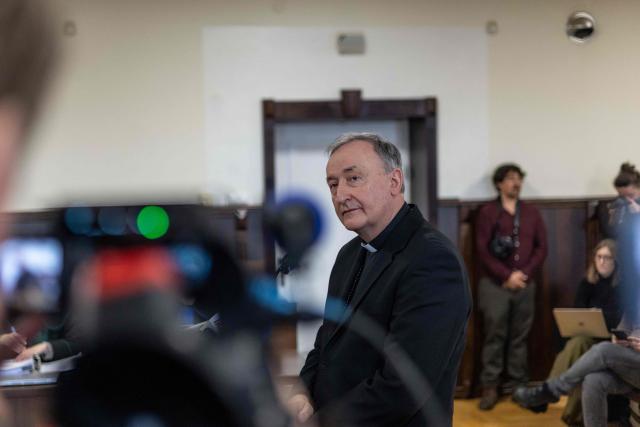 Andrzej Jez, catholic bishop of the Diocese of Tarnów in Poland, testifies at the courtroom of the district court in Tarnów, where he is accused of allegedly covering up paedophilia by priests in his diocese, on February 18, 2026. The Bishop of Tarnow Andrzej Jez is the first member of the hierarchy to face criminal charges for failing to inform authorities of abuse by clergy. (Photo by Wojtek RADWANSKI / AFP)