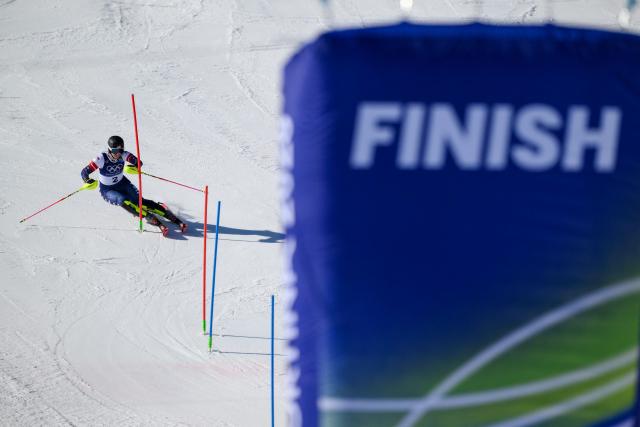 USA's Paula Moltzan competes in the second run of the women's slalom event during the Milano Cortina 2026 Winter Olympic Games at the Tofane Alpine Skiing Centre in Cortina d’Ampezzo on February 18, 2026. (Photo by Marco BERTORELLO / AFP)