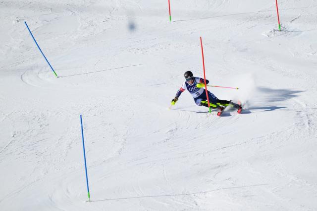 USA's Paula Moltzan competes in the second run of the women's slalom event during the Milano Cortina 2026 Winter Olympic Games at the Tofane Alpine Skiing Centre in Cortina d’Ampezzo on February 18, 2026. (Photo by Marco BERTORELLO / AFP)