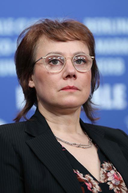 German actress Eva Loebau attends a press conference for the film "Etwas ganz Besonderes" (Home Stories) presented in competition at the 76th Berlinale, Europe's first major film festival of the year, in Berlin on February 18, 2026. (Photo by Ronny HARTMANN / AFP)