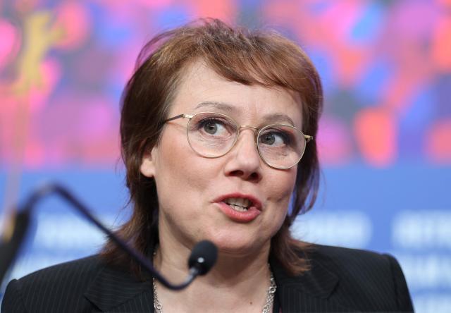 German actress Eva Loebau attends a press conference for the film "Etwas ganz Besonderes" (Home Stories) presented in competition at the 76th Berlinale, Europe's first major film festival of the year, in Berlin on February 18, 2026. (Photo by Ronny HARTMANN / AFP)