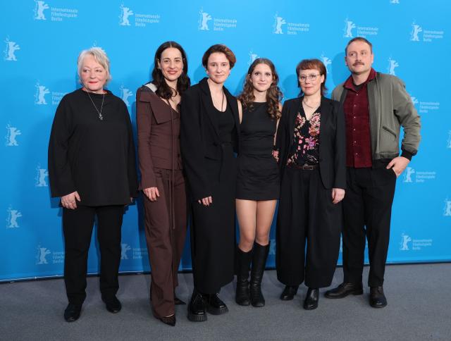 (From L) German actress Rahel Ohm, German actress Gina Henkel, German director Eva Trobisch, German actress Frida Hornemann, German actress Eva Loebau and German actor Max Riemelt pose during a photo call for the film "Etwas ganz Besonderes" (Home Stories) presented in competition at the 76th Berlinale, Europe's first major film festival of the year, in Berlin on February 18, 2026. (Photo by Ronny HARTMANN / AFP)