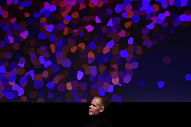 British composer Max Richter listens during the Berlinale Camera award ceremony at the 76th Berlinale, Europe's first major film festival of the year, in Berlin on February 18, 2026. (Photo by John MACDOUGALL / AFP)