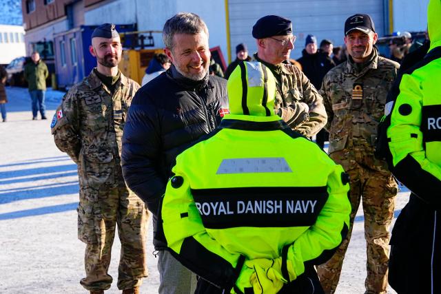 King Frederik X visits Arctic Basic Training and Arctic Command in Nuuk, Greenland, on February 18, 2026. Denmark's King Frederik X arrived in Greenland for a three-day visit in a show of support for the autonomous Danish territory coveted by US President Donald Trump. (Photo by Bo Amstrup / Ritzau Scanpix / AFP) / Denmark OUT