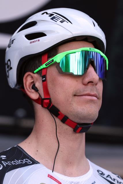 UCI WorldTeam UAE Team Emirates XRG Portuguese cyclist Joao Almeida is pictured during the team presentation, ahead of the first stage of the 52nd edition of the Volta ao Algarve, a 183.5 km race between Vila Real de Santo Antonio and Tavira on February 18, 2026. (Photo by João Matos / AFP)