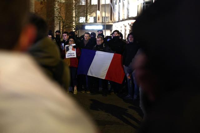 Demonstrators gather during a rally in tribute of Quentin Deranque in Lille, northern France, on February 18, 2026, following his death on the sidelines of a far-right protest against a left-wing politician speaking at a university in the southeastern city of Lyon. (Photo by Sameer AL-DOUMY / AFP)