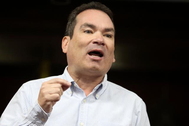 Congressman Tomas Guanipa speaks during a press conference with relatives of detained oil workers in Caracas on February 18, 2026. (Photo by Pedro MATTEY / AFP)