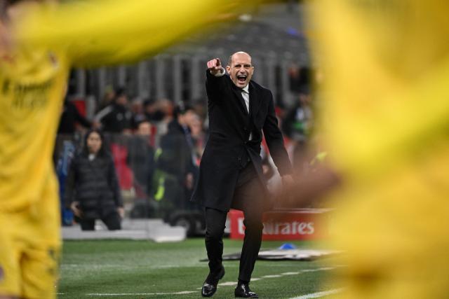 AC Milan's Italian head coach Massimiliano Allegri reacts during the Italian Serie A football match between AC Milan and Como at the San Siro Stadium in Milan, northern Italy, on February 18, 2026. (Photo by Piero CRUCIATTI / AFP)