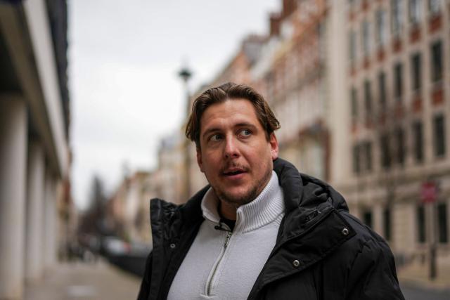 Joe Bennett, the son of Lindsay and Craig Foreman who have been sentenced to 10 years in jail for espionage in Iran, speaks during an interview with AFP in central London on February 19, 2026. Lindsay and Craig Foreman, both in their 50s, were arrested while travelling through the country on an around-the-world motorcycle journey, according to relatives, and have consistently denied Tehran's spying claims. (Photo by CARLOS JASSO / AFP)