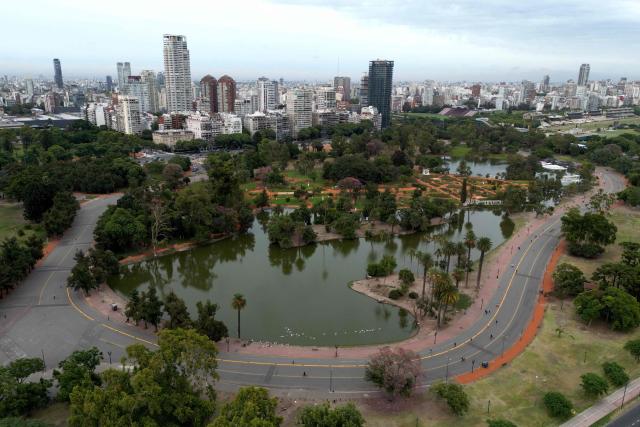 Aerial view of Tres de Febrero park during a 24-hour general strike called by workers' unions against the labor reform of President Javier Milei in Buenos Aires on February 19 , 2026. The Argentine government faces on February 19 the fourth general strike of its administration, on the same day the Chamber of Deputies will debate a controversial labor reform pushed by ultraliberal President Javier Milei, which was already approved by the Senate last week. (Photo by Luis ROBAYO / AFP)