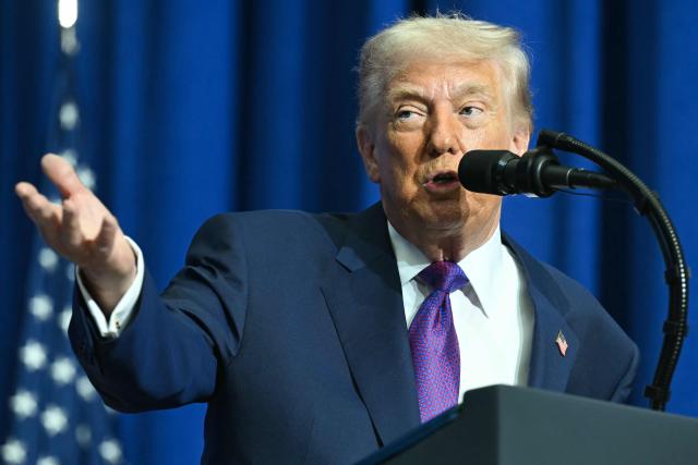 US President Donald Trump delivers remarks during the inaugural meeting of the "Board of Peace" at the US Institute of Peace in Washington, DC, on February 19, 2026. President Trump on Thursday gathers allies to inaugurate the "Board of Peace," his new institution focused on progress on Gaza but whose ambitions reach much further. Around two dozen world leaders or other senior officials have come to Washington for the meeting -- including several of Trump's authoritarian-leaning friends and virtually none of the European democrats that traditionally sign on to US initiatives. (Photo by SAUL LOEB / AFP)