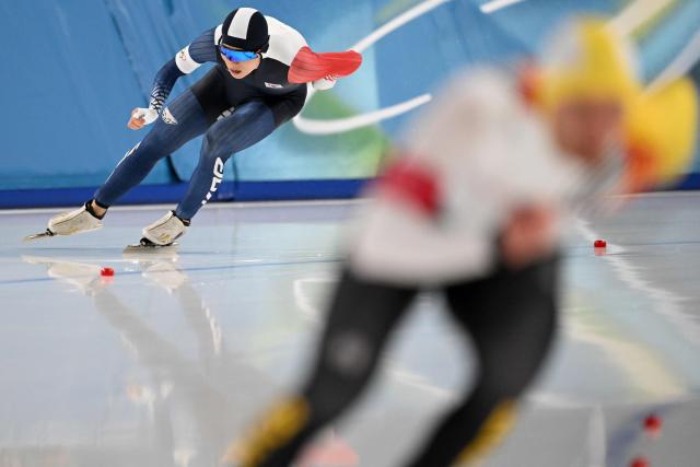 South Korea's Chung Jae-won competes in the speed skating men's 1500m during the Milano Cortina 2026 Winter Olympic Games at Milano Speed Skating Stadium in Milan on February 19, 2026. (Photo by Daniel MUNOZ / AFP)