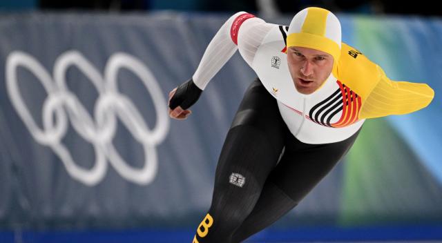 Belgium's Mathias Voste competes in the speed skating men's 1500m during the Milano Cortina 2026 Winter Olympic Games at Milano Speed Skating Stadium in Milan on February 19, 2026. (Photo by Daniel MUNOZ / AFP)