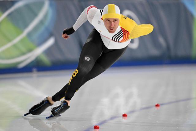 Belgium's Mathias Voste competes in the speed skating men's 1500m during the Milano Cortina 2026 Winter Olympic Games at Milano Speed Skating Stadium in Milan on February 19, 2026. (Photo by Daniel MUNOZ / AFP)