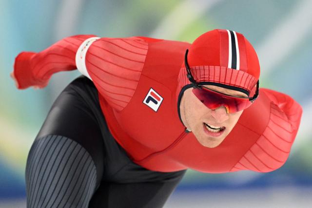 Norway's Didrik Eng Strand competes in the speed skating men's 1500m during the Milano Cortina 2026 Winter Olympic Games at Milano Speed Skating Stadium in Milan on February 19, 2026. (Photo by Daniel MUNOZ / AFP)