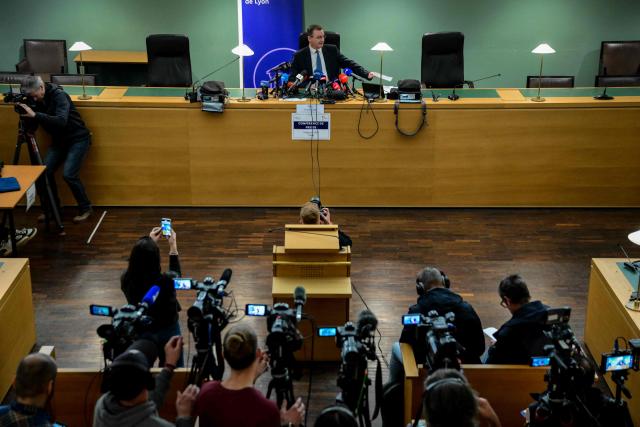French prosecutor of Lyon Thierry Dran addresses the audience during a press conference, a week after the killing in Lyon of far-right activist Quentin Deranque at Lyon courthouse on February 19, 2026. As all the suspects "deny intent to kill" Thierry Dran informed that the prosecution requests seven suspects to be charged with "voluntary homicide" and the four other suspects have been released. (Photo by OLIVIER CHASSIGNOLE / AFP)