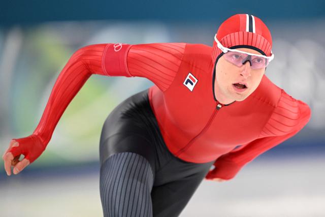 Norway's Sander Eitrem competes in the speed skating men's 1500m during the Milano Cortina 2026 Winter Olympic Games at Milano Speed Skating Stadium in Milan on February 19, 2026. (Photo by Daniel MUNOZ / AFP)