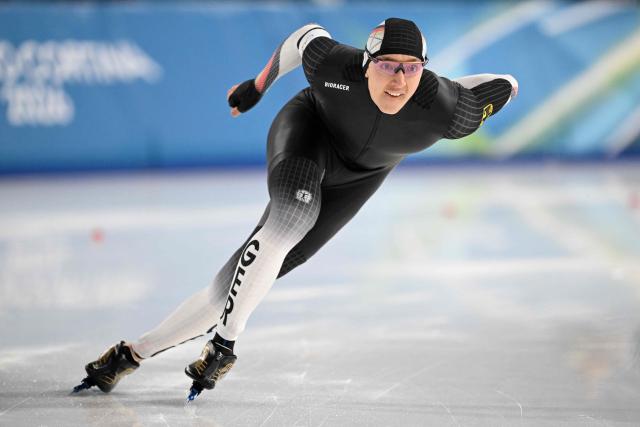Germany's Finn Sonnekalb competes in the speed skating men's 1500m during the Milano Cortina 2026 Winter Olympic Games at Milano Speed Skating Stadium in Milan on February 19, 2026. (Photo by Daniel MUNOZ / AFP)