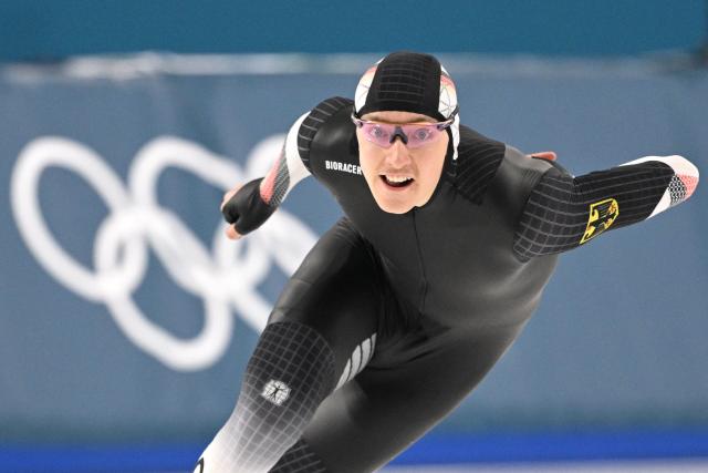 Germany's Finn Sonnekalb competes in the speed skating men's 1500m during the Milano Cortina 2026 Winter Olympic Games at Milano Speed Skating Stadium in Milan on February 19, 2026. (Photo by Daniel MUNOZ / AFP)