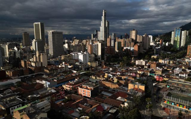 Aerial view of downtown Bogota, taken on February 17, 2026. (Photo by Raul ARBOLEDA / AFP)