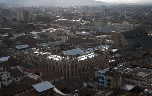 Aerial view of downtown Bogota, taken on February 17, 2026. (Photo by Raul ARBOLEDA / AFP)