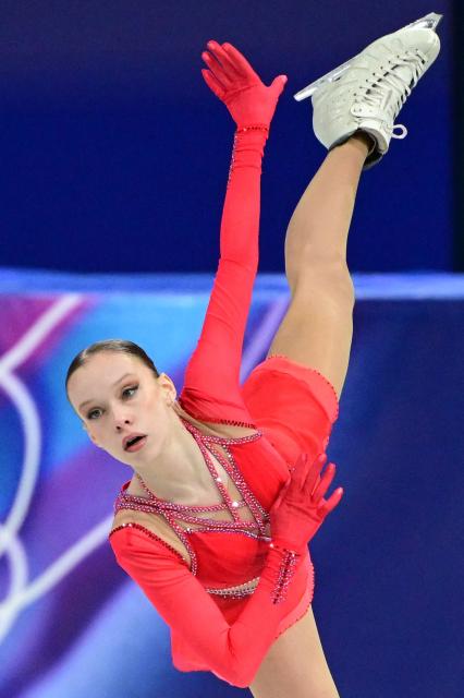 Israel's Mariia Seniuk competes in the figure skating women's single free skating final during the Milano Cortina 2026 Winter Olympic Games at Milano Ice Skating Arena in Milan on February 19, 2026. (Photo by Piero CRUCIATTI / AFP)