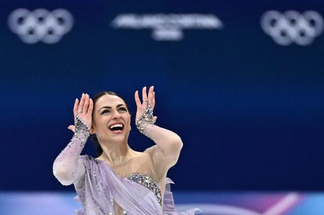 TOPSHOT - Romania's Julia Sauter competes in the figure skating women's single free skating final during the Milano Cortina 2026 Winter Olympic Games at Milano Ice Skating Arena in Milan on February 19, 2026. (Photo by Gabriel BOUYS / AFP)