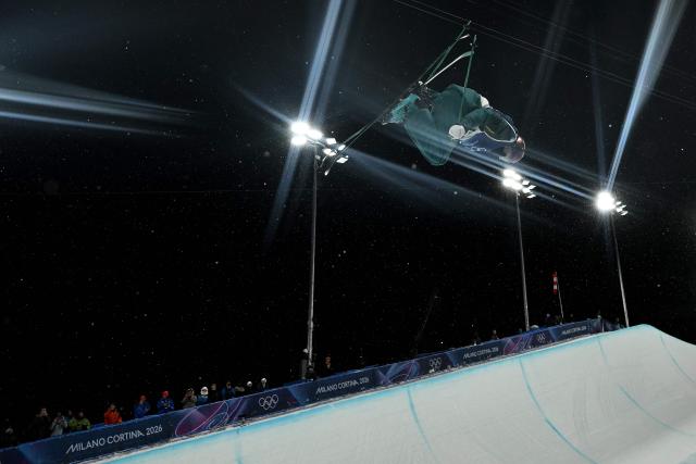 Australia's Indra Brown competes in the freestyle skiing women's freeski halfpipe qualification run 2 during the Milano Cortina 2026 Winter Olympic Games at Livigno Snow Park, in Livigno (Valtellina), on February 19, 2026. (Photo by Jeff PACHOUD / AFP)