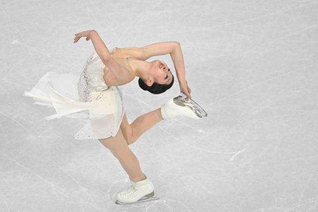 South Korea's Shin Jia competes in the figure skating women's single free skating final during the Milano Cortina 2026 Winter Olympic Games at Milano Ice Skating Arena in Milan on February 19, 2026. (Photo by Antonin THUILLIER / AFP)