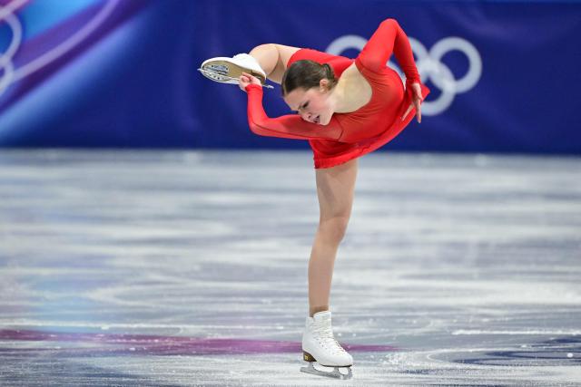 Belgium's Nina Pinzarrone competes in the figure skating women's single free skating final during the Milano Cortina 2026 Winter Olympic Games at Milano Ice Skating Arena in Milan on February 19, 2026. (Photo by Piero CRUCIATTI / AFP)