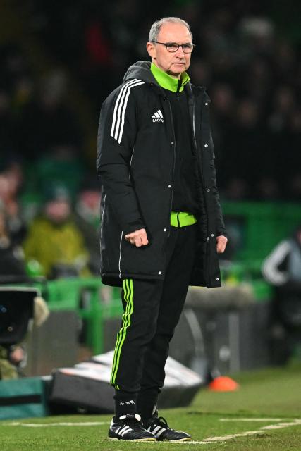 Celtic's Northern Irish Interim manager Martin O'Neill looks on during the UEFA Europa League knockout round playoff, 1st leg football match between Celtic and Stuttgart at Celtic Park in Glasgow on February 19, 2026. (Photo by ANDY BUCHANAN / AFP)