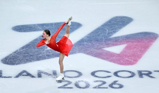 Belgium's Nina Pinzarrone competes in the figure skating women's single free skating final during the Milano Cortina 2026 Winter Olympic Games at Milano Ice Skating Arena in Milan on February 19, 2026. (Photo by WANG Zhao / AFP)