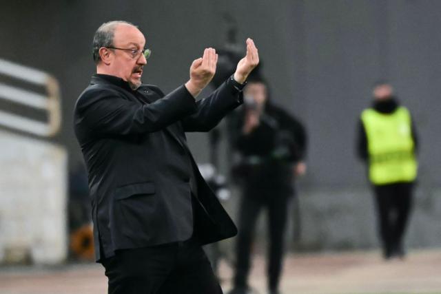 Panathinaikos' Spanish head coach Rafa Benitez gestures from the techincal area during the UEFA Europa League - knockout round play-off first leg - football match between Panathinaikos FC and FC Viktoria Plzen at the Olympic Stadium in Athens on February 19, 2026. (Photo by Angelos Tzortzinis / AFP)
